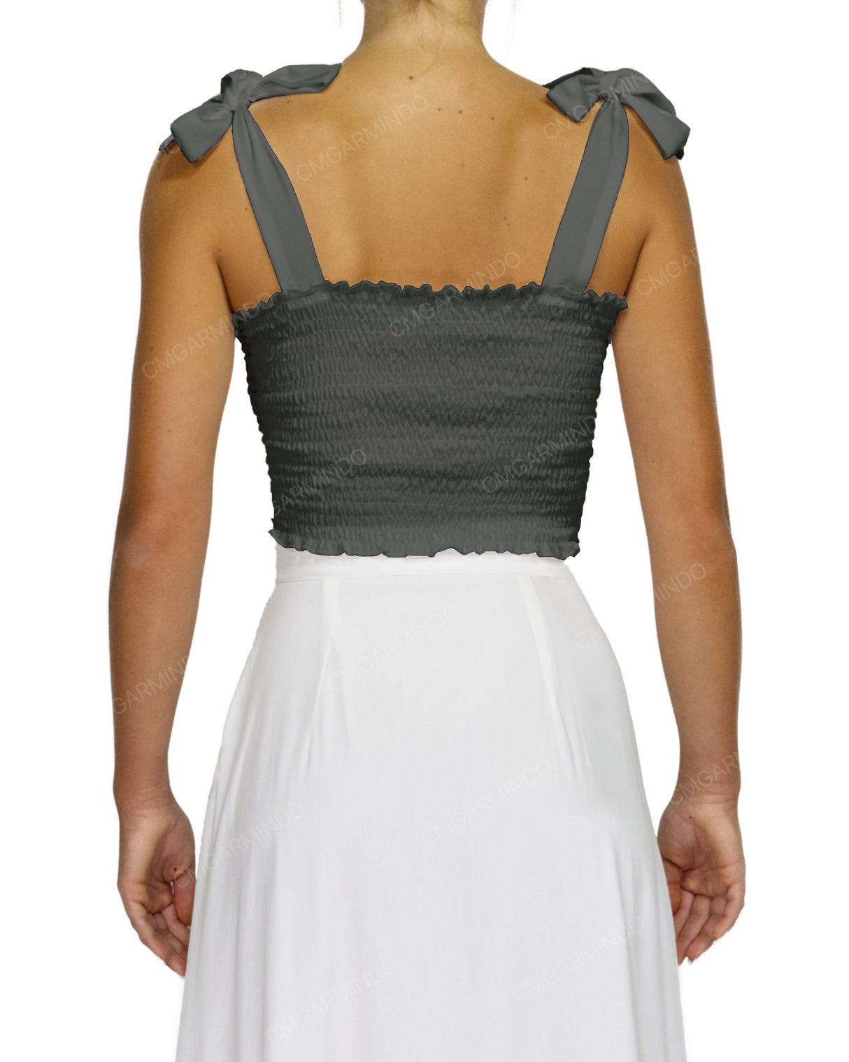 Shirred Shoulder Tie Crop Top