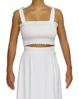 Shirred Shoulder Tie Crop Top