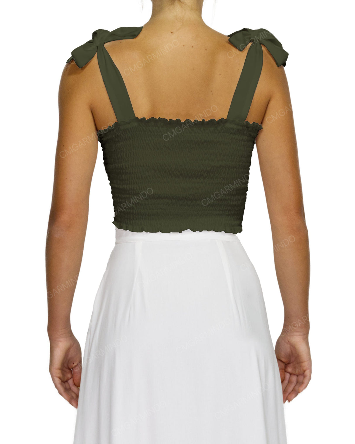 Shirred Shoulder Tie Crop Top
