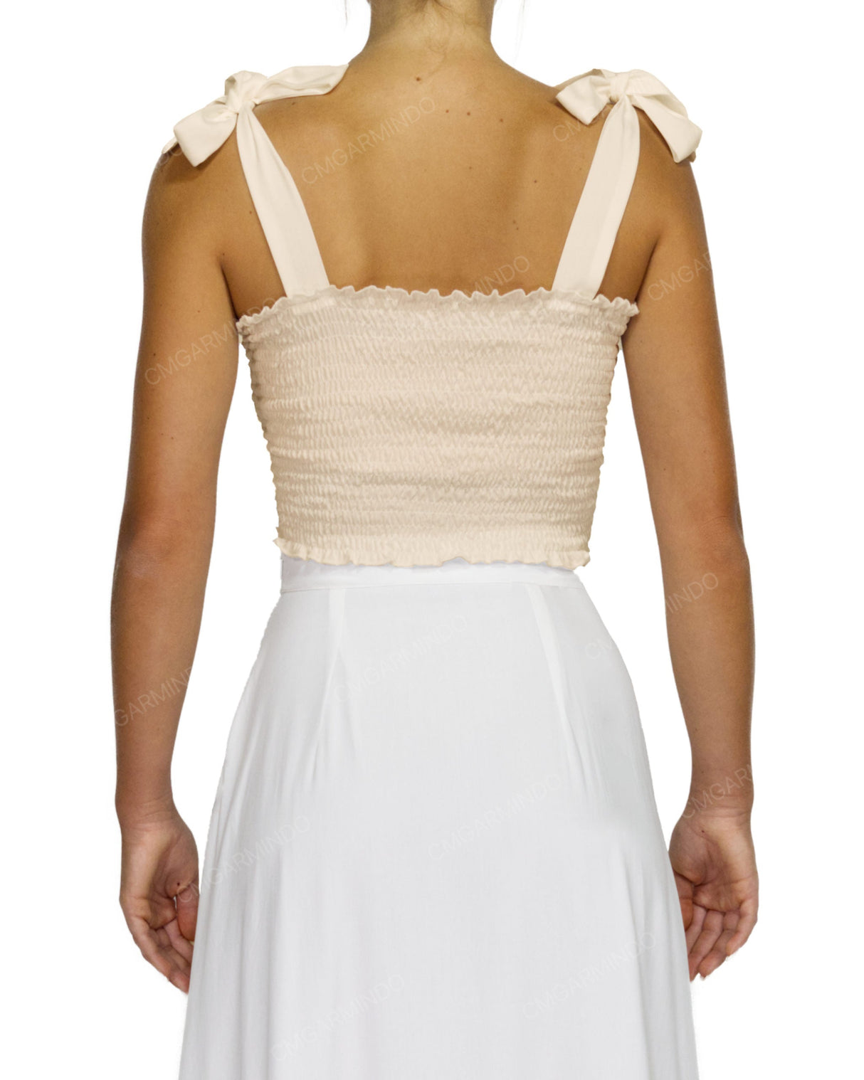 Shirred Shoulder Tie Crop Top