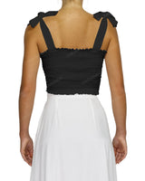 Shirred Shoulder Tie Crop Top