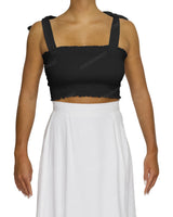 Shirred Shoulder Tie Crop Top