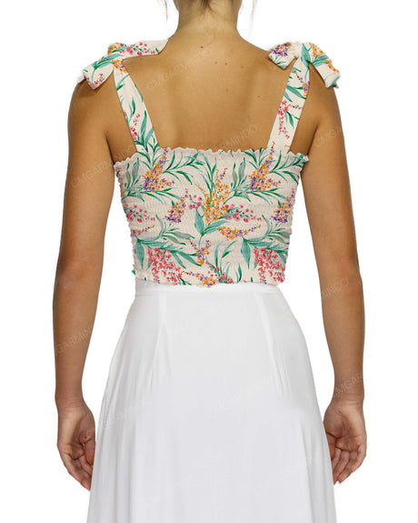 Shirred Shoulder Tie Crop Top