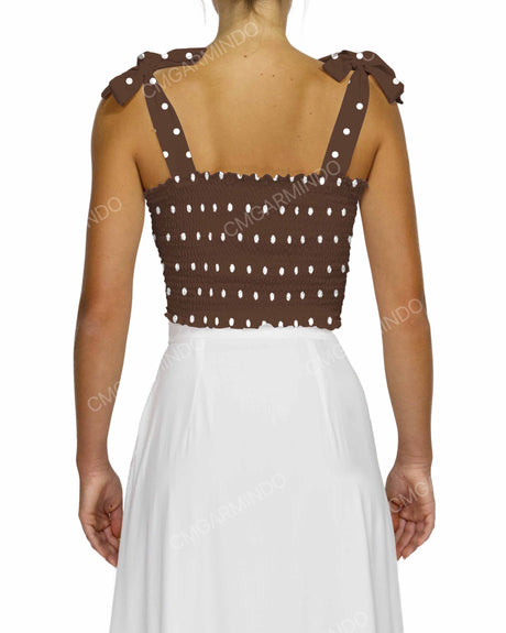 Shirred Shoulder Tie Crop Top