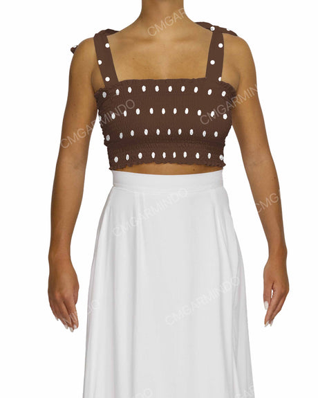 Shirred Shoulder Tie Crop Top
