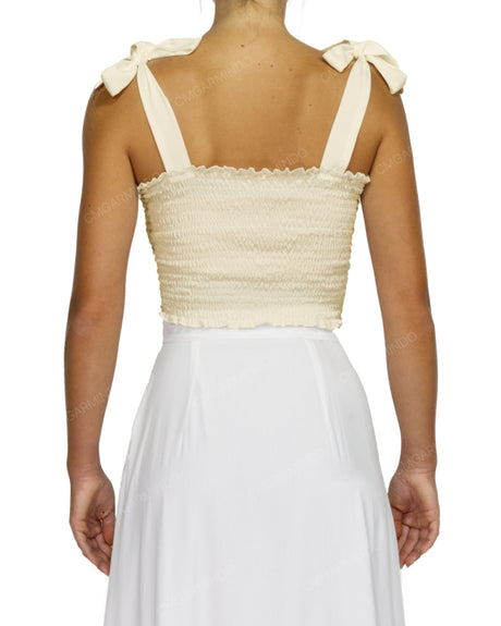 Shirred Shoulder Tie Crop Top