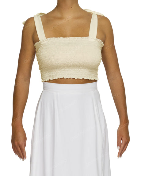 Shirred Shoulder Tie Crop Top