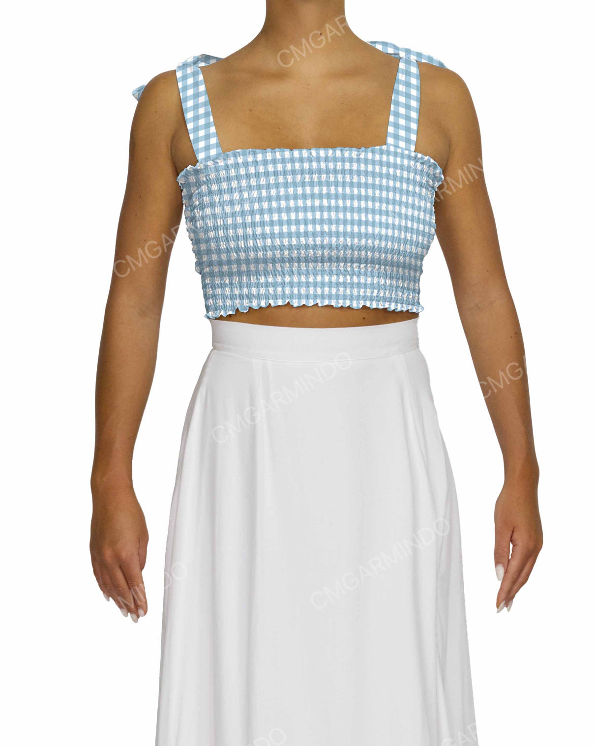 Shirred Shoulder Tie Crop Top