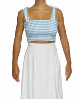 Shirred Shoulder Tie Crop Top