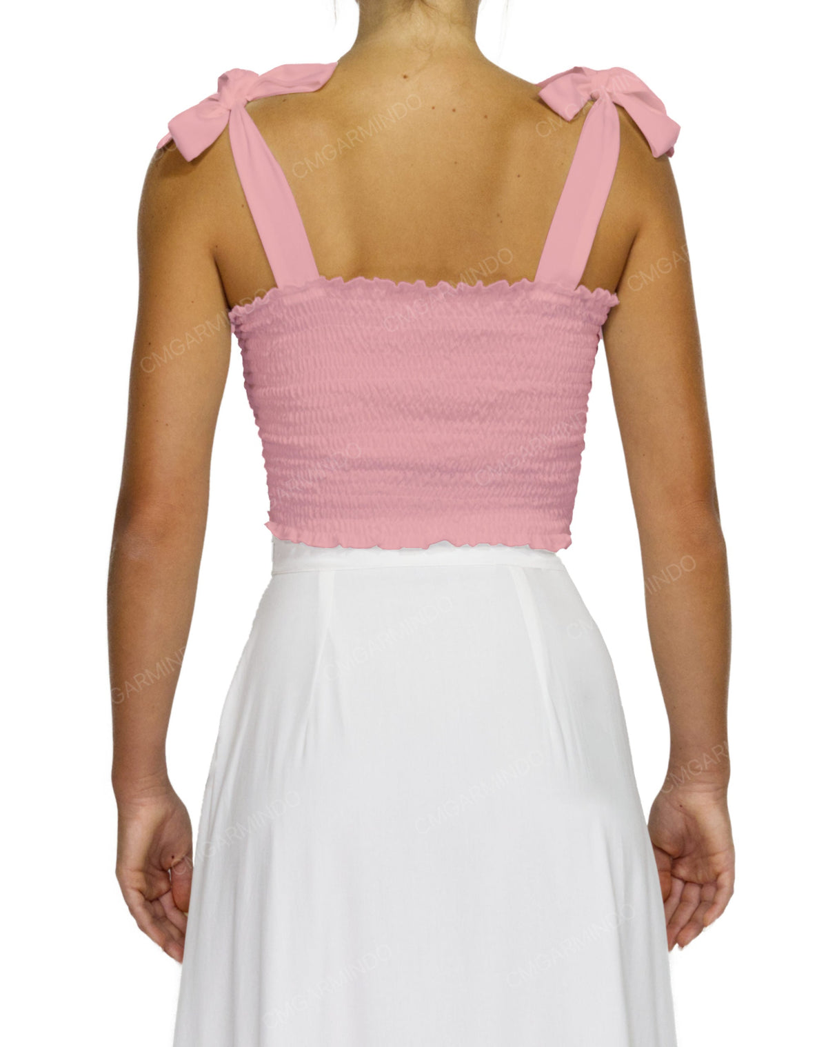 Shirred Shoulder Tie Crop Top