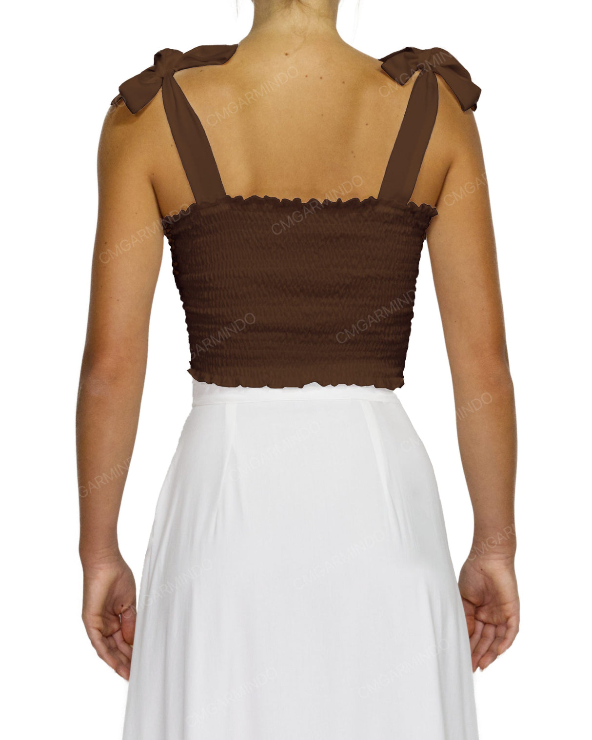 Shirred Shoulder Tie Crop Top