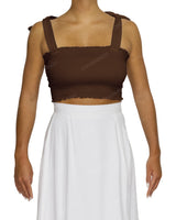 Shirred Shoulder Tie Crop Top