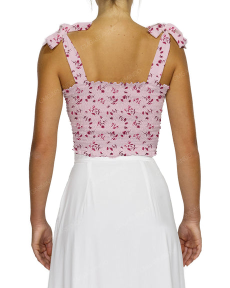 Shirred Shoulder Tie Crop Top