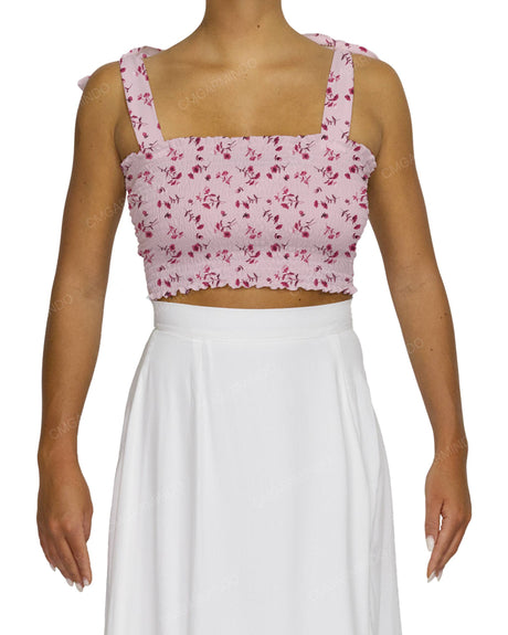 Shirred Shoulder Tie Crop Top