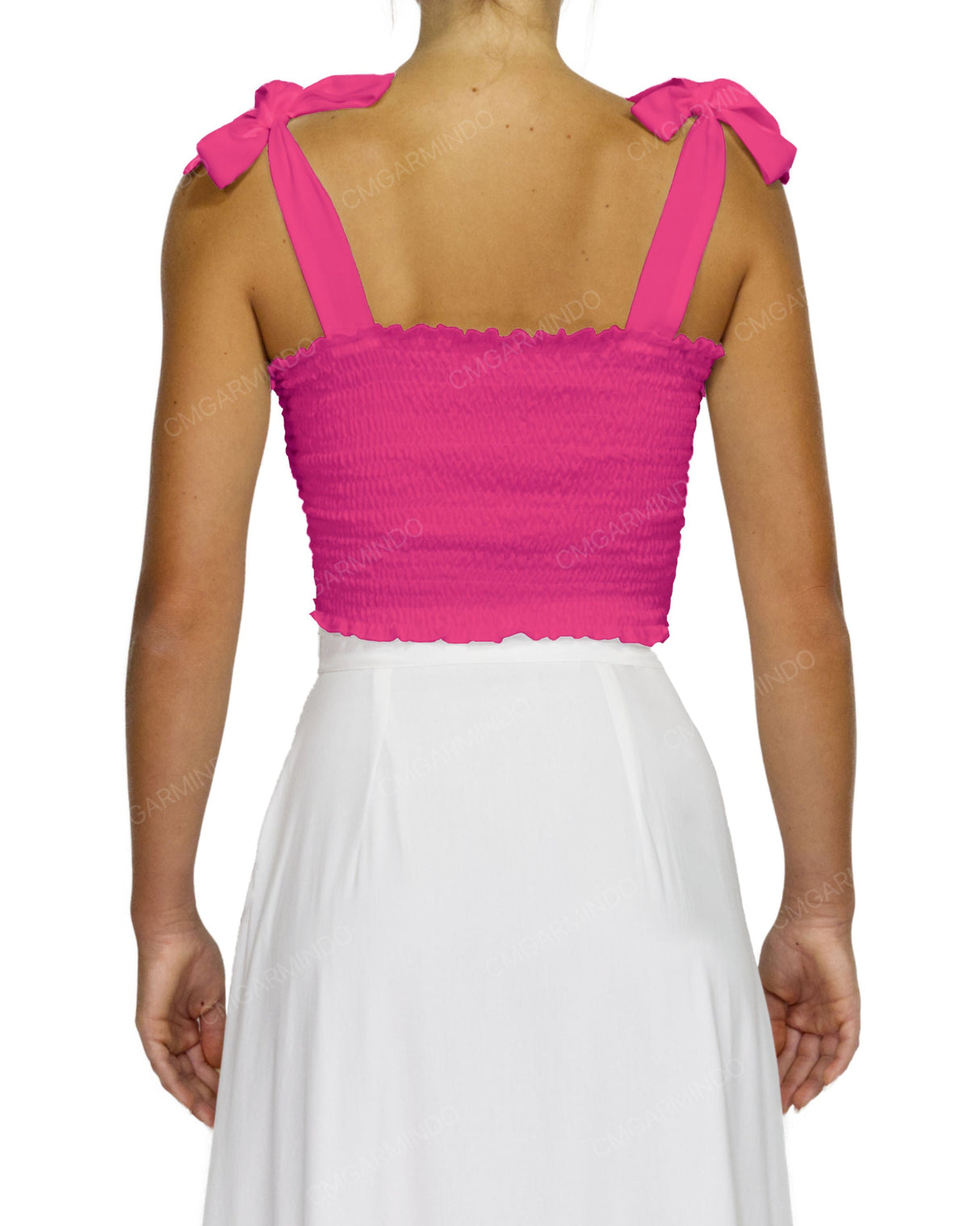 Shirred Shoulder Tie Crop Top