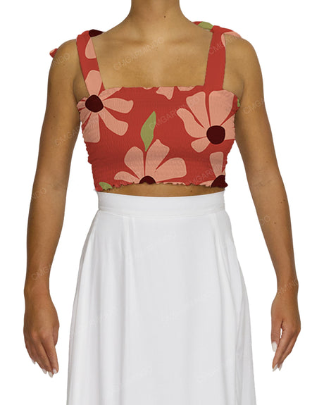 Shirred Shoulder Tie Crop Top