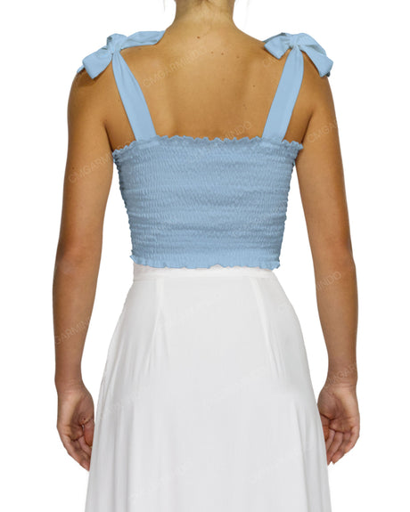 Shirred Shoulder Tie Crop Top