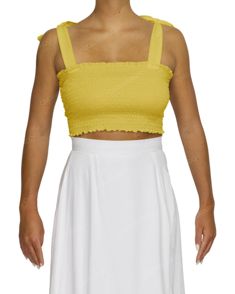 Shirred Shoulder Tie Crop Top