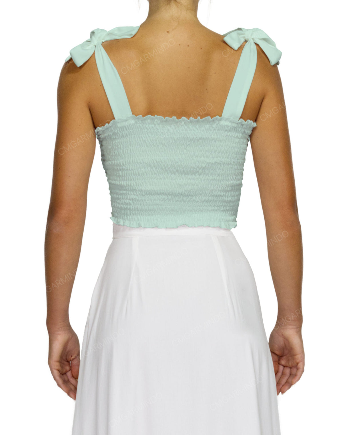 Shirred Shoulder Tie Crop Top