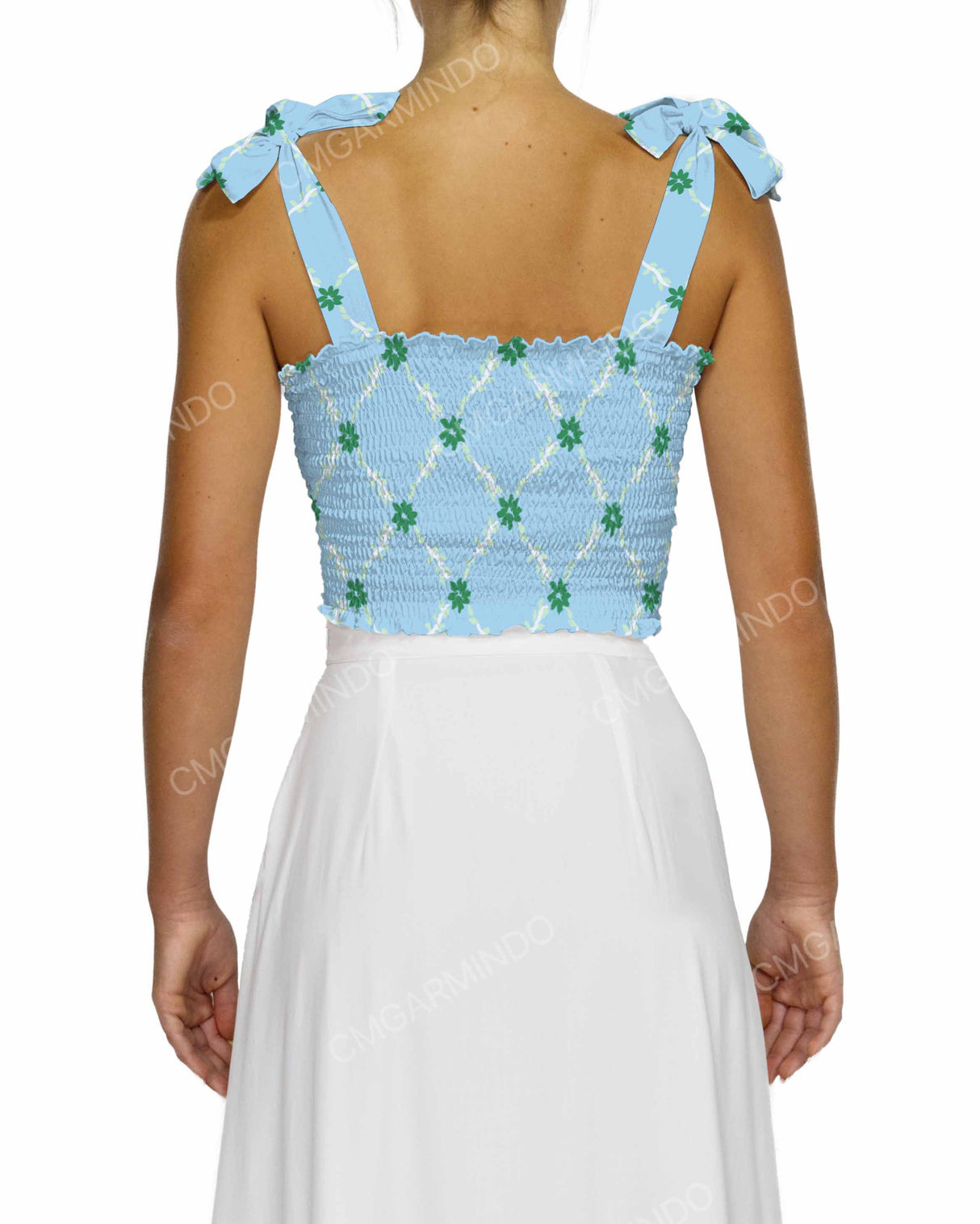 Shirred Shoulder Tie Crop Top