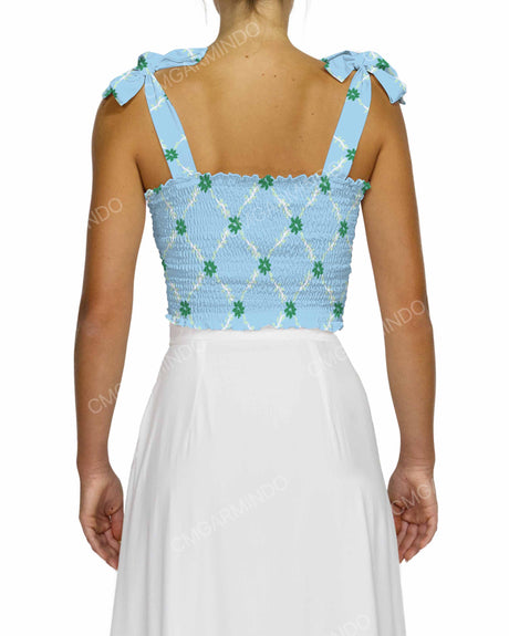 Shirred Shoulder Tie Crop Top