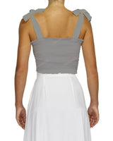 Shirred Shoulder Tie Crop Top