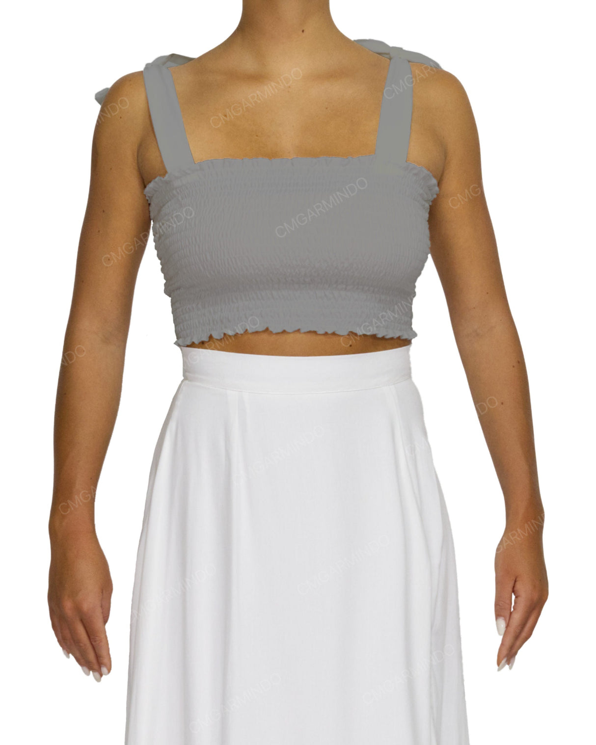 Shirred Shoulder Tie Crop Top
