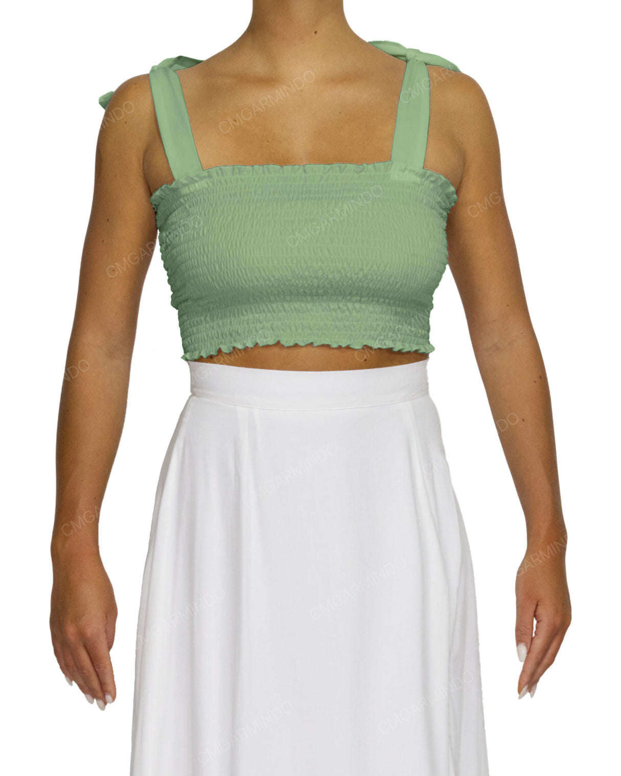 Shirred Shoulder Tie Crop Top