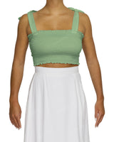 Shirred Shoulder Tie Crop Top