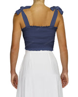 Shirred Shoulder Tie Crop Top