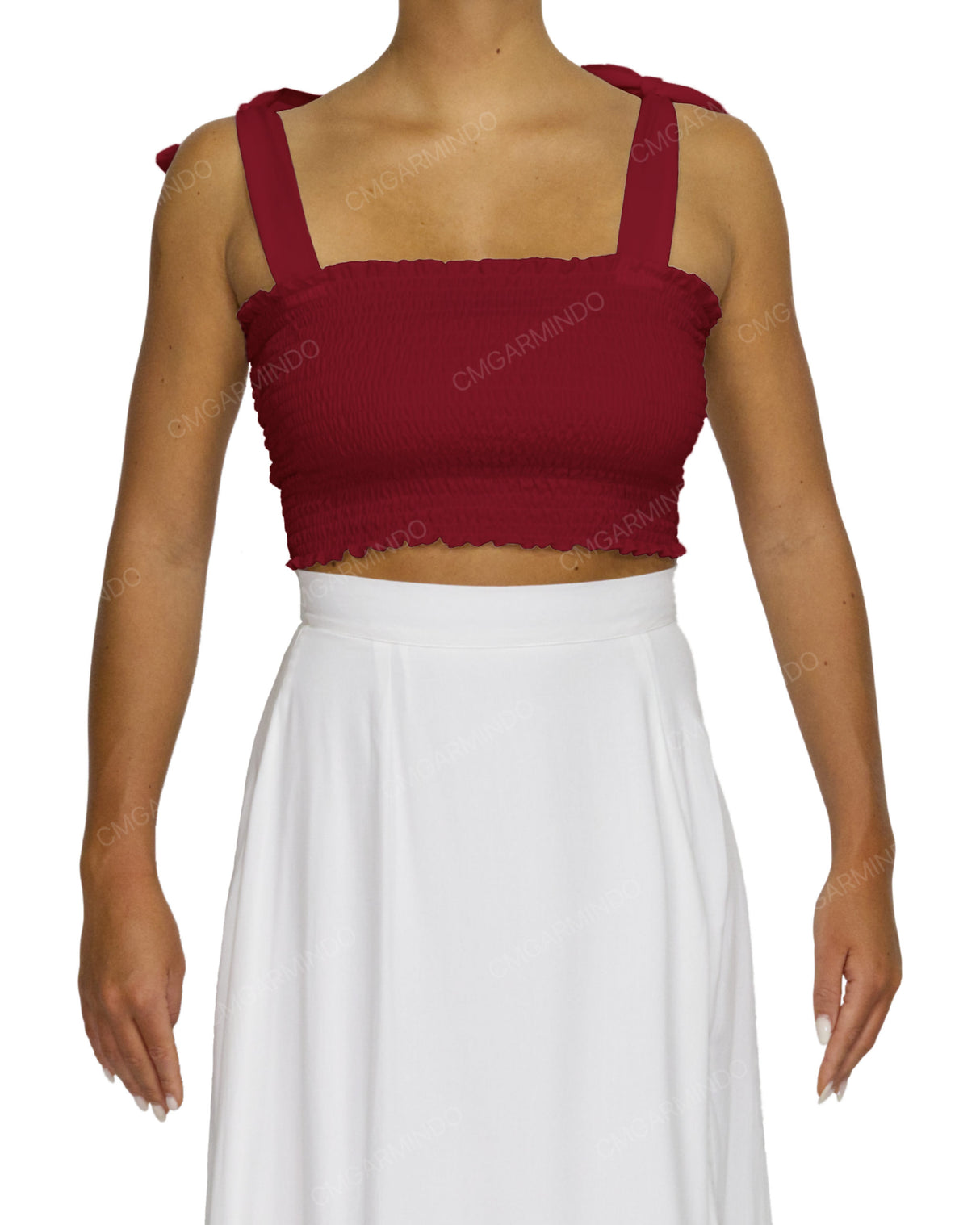 Shirred Shoulder Tie Crop Top