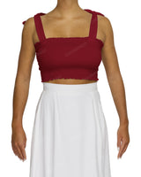 Shirred Shoulder Tie Crop Top