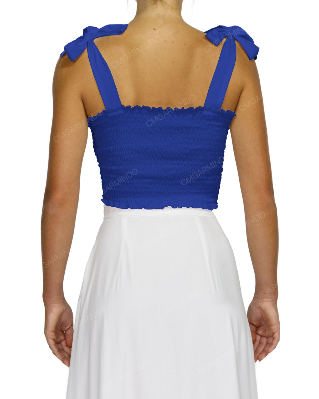 Shirred Shoulder Tie Crop Top