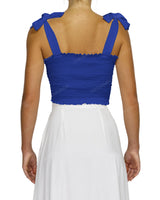 Shirred Shoulder Tie Crop Top