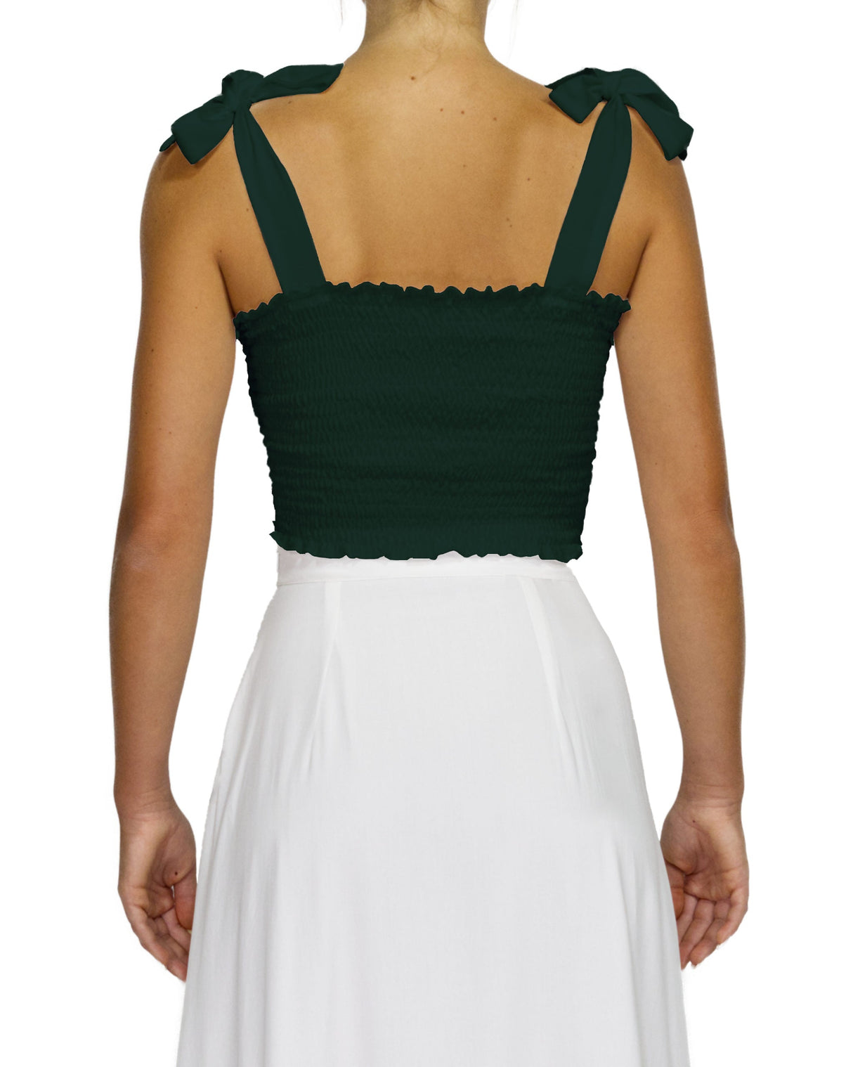 Shirred Shoulder Tie Crop Top