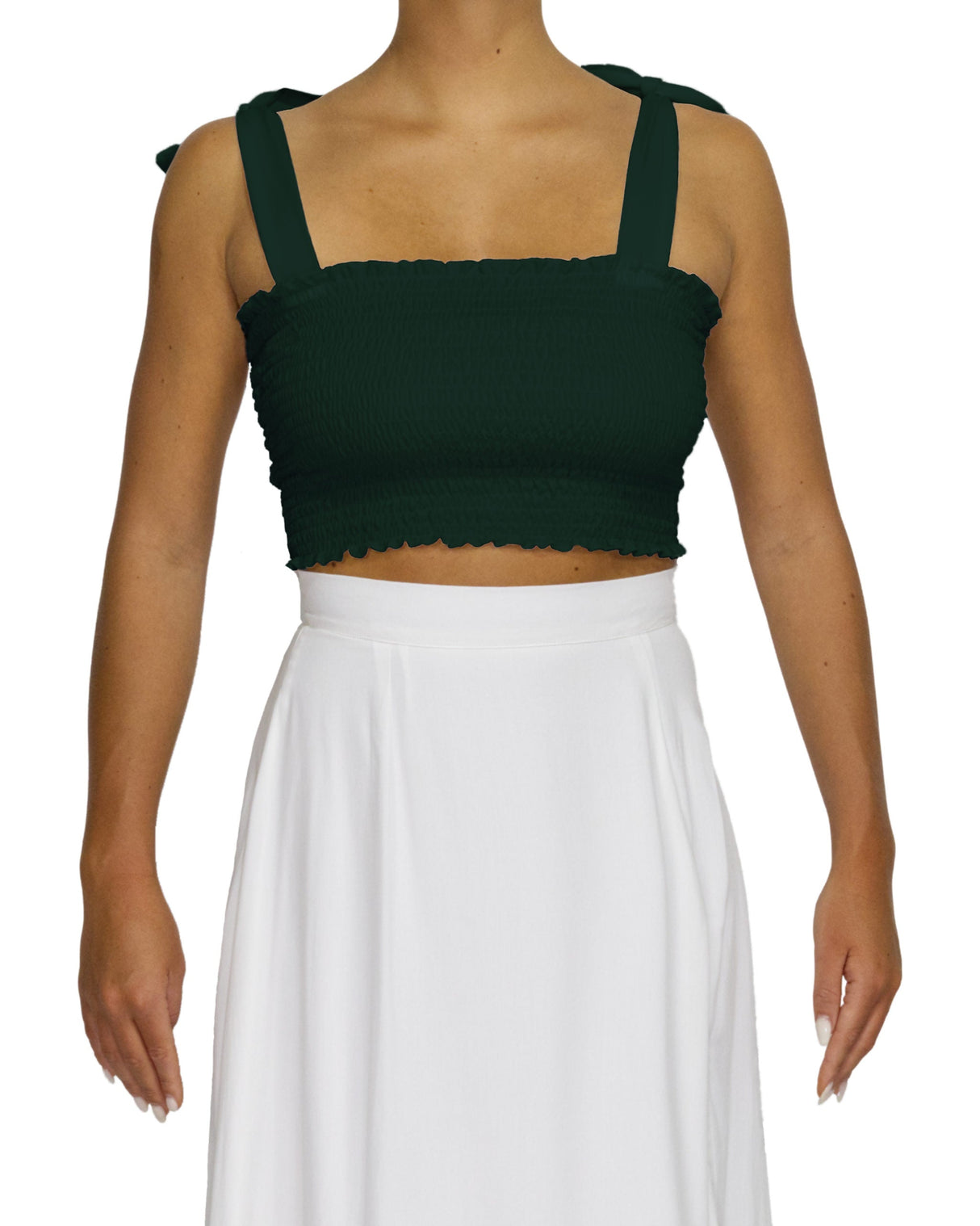 Shirred Shoulder Tie Crop Top