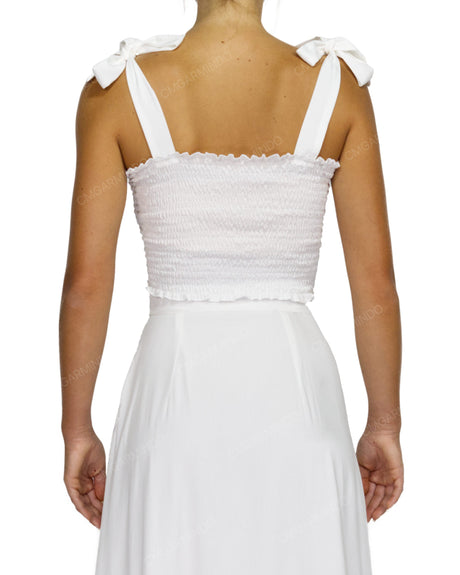 Shirred Shoulder Tie Crop Top