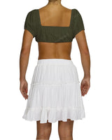 Puff Sleeve Tie Front Crop Top