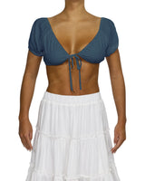 Puff Sleeve Tie Front Crop Top