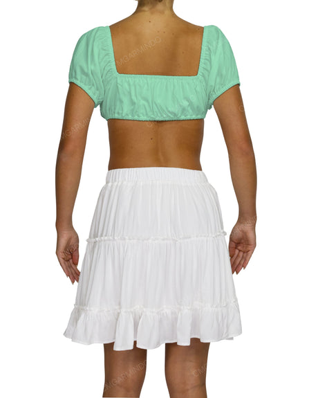 Puff Sleeve Tie Front Crop Top