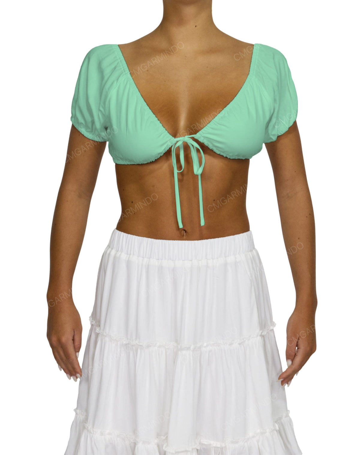 Puff Sleeve Tie Front Crop Top