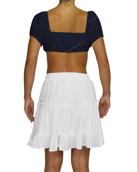 Puff Sleeve Tie Front Crop Top