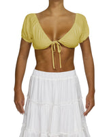 Puff Sleeve Tie Front Crop Top