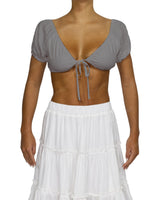 Puff Sleeve Tie Front Crop Top