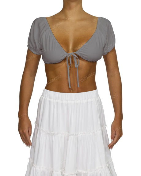 Puff Sleeve Tie Front Crop Top