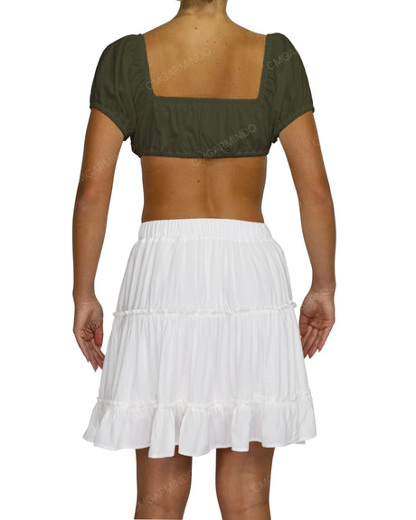 Puff Sleeve Tie Front Crop Top