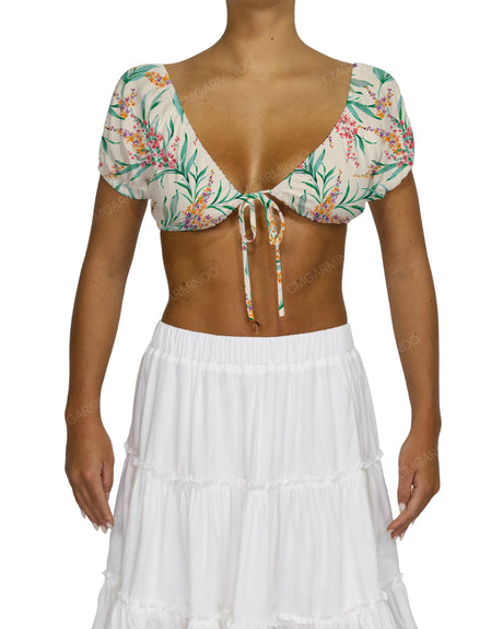 Puff Sleeve Tie Front Crop Top