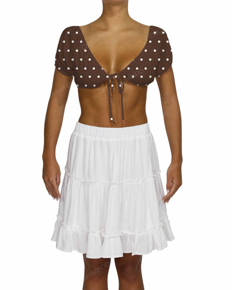 Puff Sleeve Tie Front Crop Top