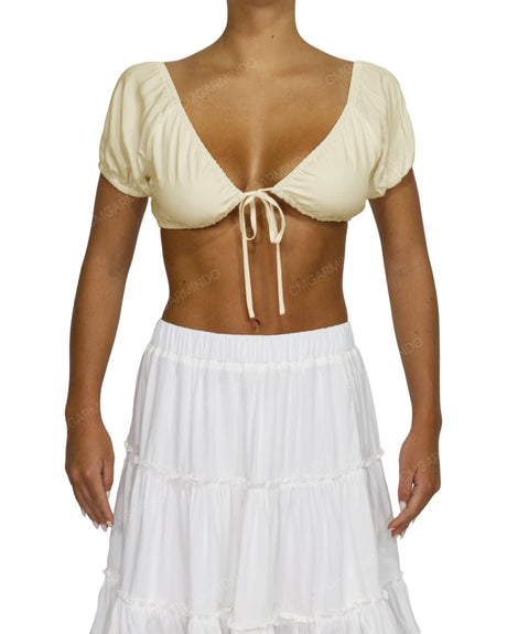 Puff Sleeve Tie Front Crop Top