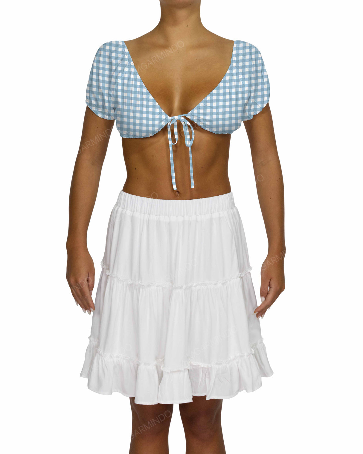 Puff Sleeve Tie Front Crop Top